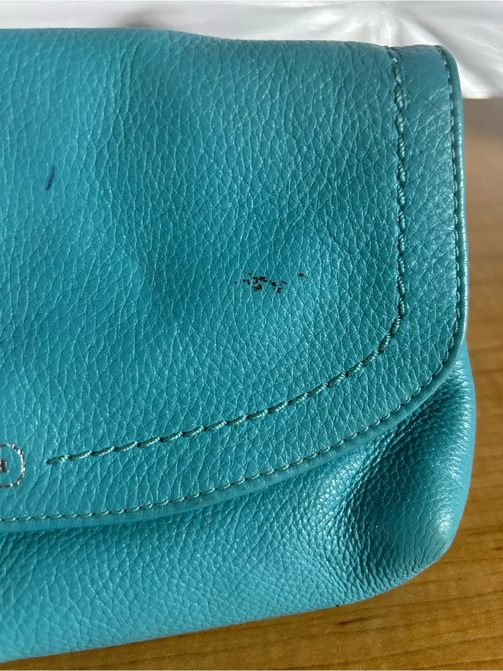 Coach Turquoise Pebbled Leather Wristlet